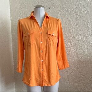 J. McLaughlin Brynn Catalina Cloth Orange Button Front Blouse Shirt Large